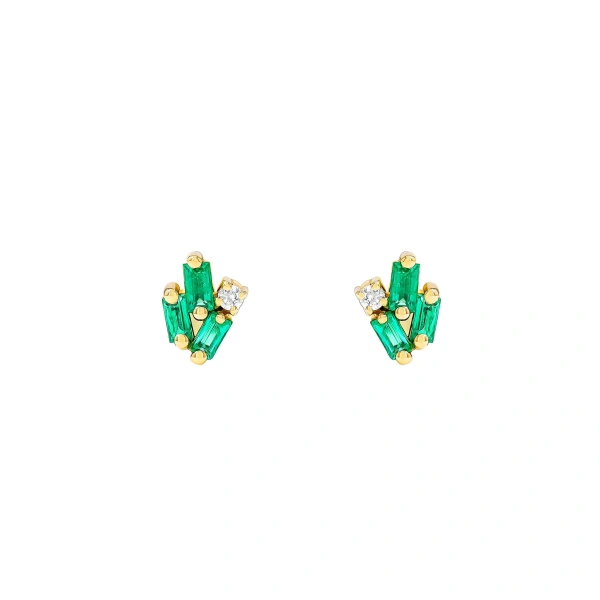Suzanne Kalan Bold Cluster Studs in 18K Yellow Gold, Emerald | Fine Earrings | Coveti