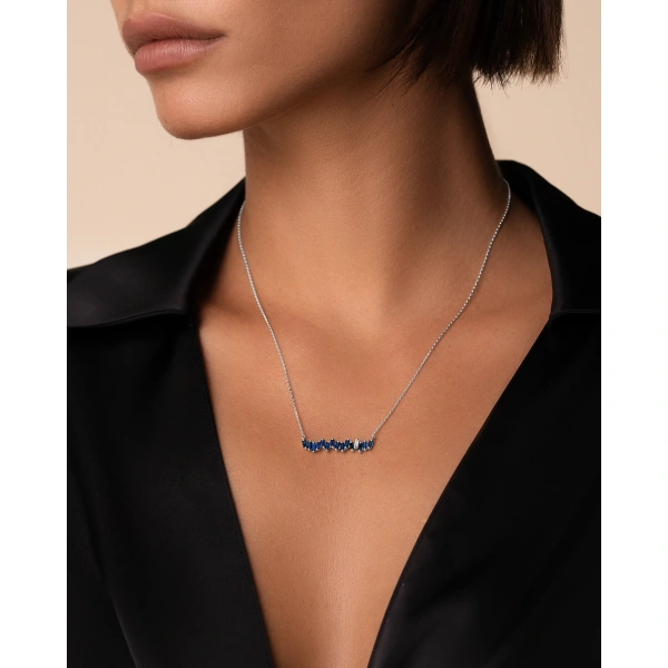 Suzanne Kalan Bold Dark Blue Sapphire Bar Pendant in 18K White Gold | Fine Necklaces | Coveti