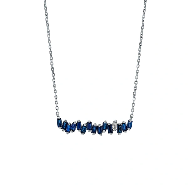 Suzanne Kalan Bold Dark Blue Sapphire Bar Pendant in 18K White Gold | Fine Necklaces | Coveti