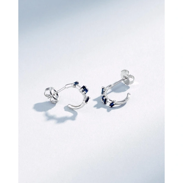 Suzanne Kalan Bold Dark Blue Sapphire Barbwire Mini Hoops in 18K White Gold | Fine Earrings | Coveti
