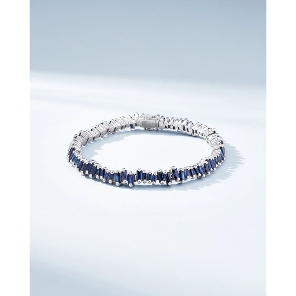 Suzanne Kalan Bold Dark Blue Sapphire Tennis Bracelet in 18K White Gold | Fine Bracelets | Coveti