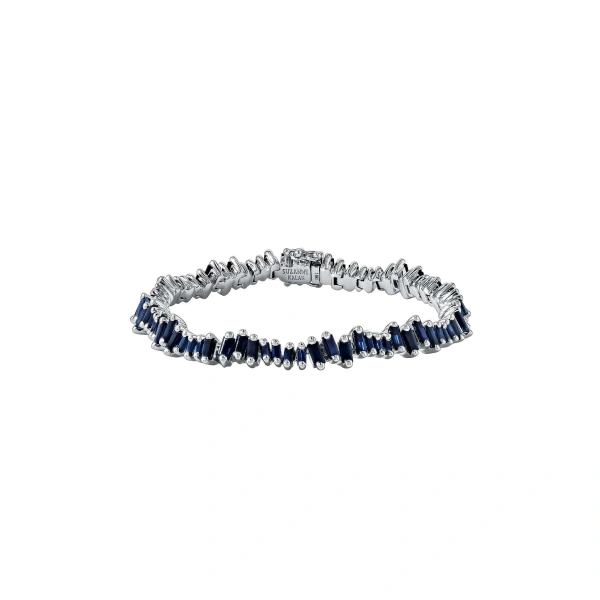 Suzanne Kalan Bold Dark Blue Sapphire Tennis Bracelet in 18K White Gold | Fine Bracelets | Coveti