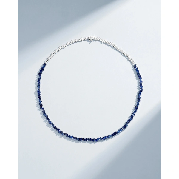 Suzanne Kalan Bold Dark Blue Sapphire Tennis Necklace in 18K White Gold | Fine Necklaces | Coveti