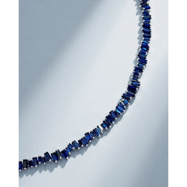 Suzanne Kalan Bold Dark Blue Sapphire Tennis Necklace in 18K White Gold | Fine Necklaces | Coveti