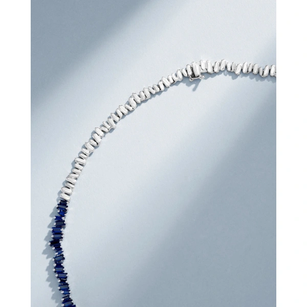 Suzanne Kalan Bold Dark Blue Sapphire Tennis Necklace in 18K White Gold | Fine Necklaces | Coveti
