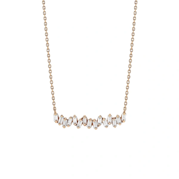 Suzanne Kalan Bold Diamond Bar Pendant in 18K Rose Gold | Fine Necklaces | Coveti