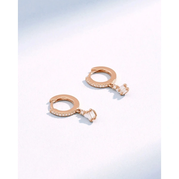 Suzanne Kalan Bold Diamond Huggie Drops in 18K Rose Gold | Fine Earrings | Coveti