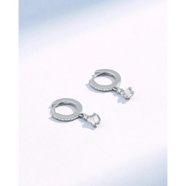 Suzanne Kalan Bold Diamond Huggie Drops in 18K White Gold | Fine Earrings | Coveti