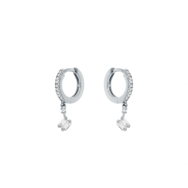 Suzanne Kalan Bold Diamond Huggie Drops in 18K White Gold | Fine Earrings | Coveti