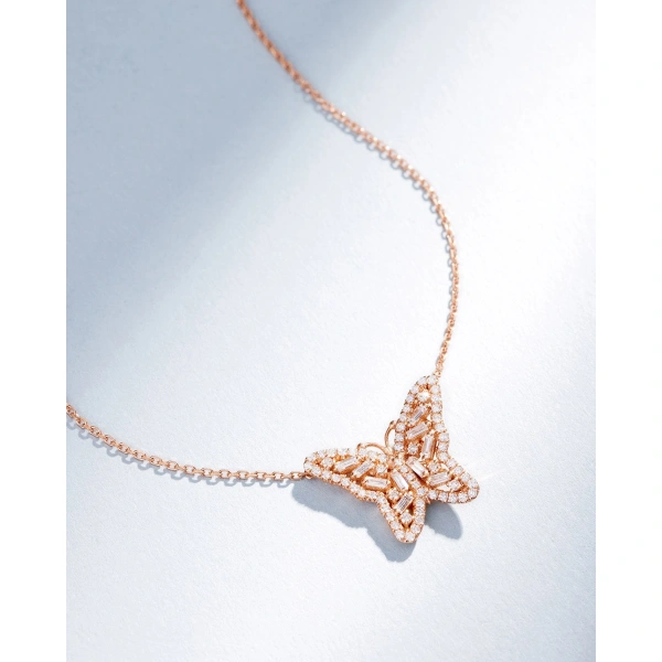 Suzanne Kalan Bold Diamond Small Butterfly Pendant in 18K Rose Gold | Fine Necklaces | Coveti