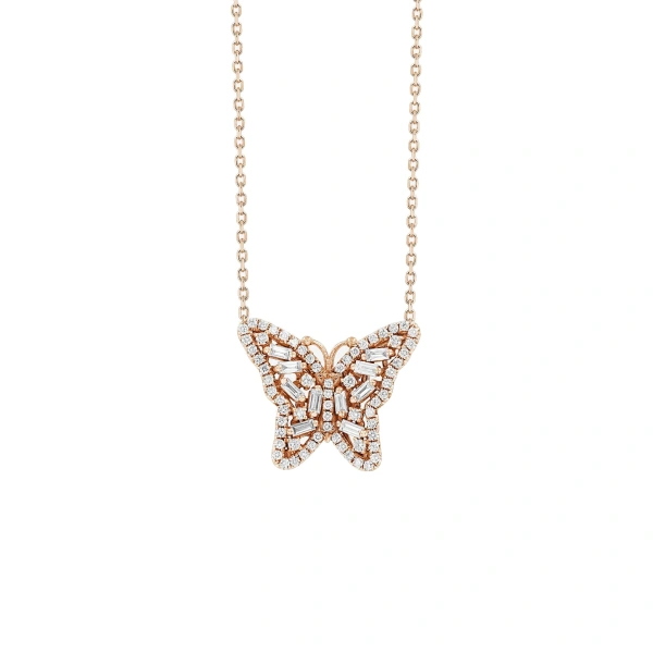 Bold Diamond Small Butterfly Pendant in 18K Rose Gold