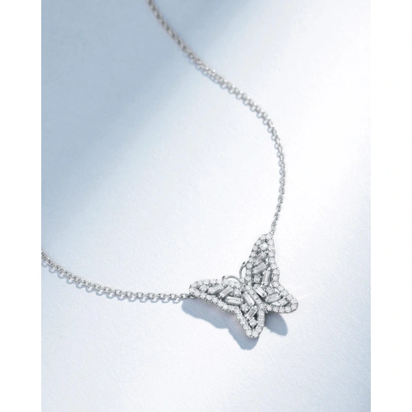 Suzanne Kalan Bold Diamond Small Butterfly Pendant in 18K White Gold | Fine Necklaces | Coveti