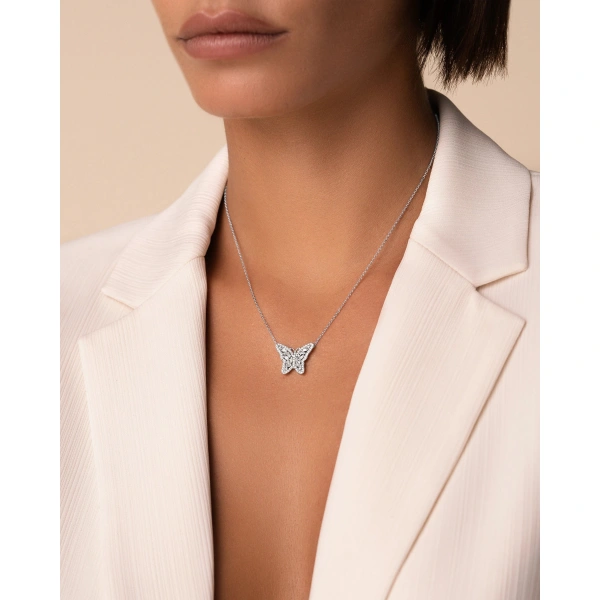 Suzanne Kalan Bold Diamond Small Butterfly Pendant in 18K White Gold | Fine Necklaces | Coveti