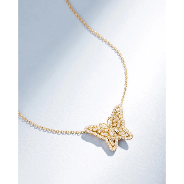 Suzanne Kalan Bold Diamond Small Butterfly Pendant in 18K Yellow Gold | Fine Necklaces | Coveti