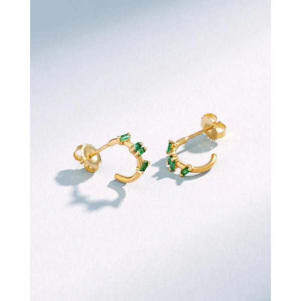 Suzanne Kalan Bold Emerald Barbwire Mini Hoops in 18K Yellow Gold | Fine Earrings | Coveti