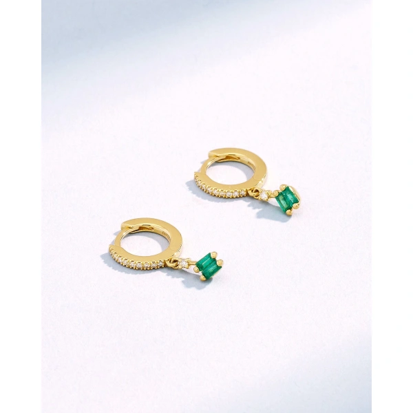 Suzanne Kalan Bold Emerald Huggie Drops in 18K Yellow Gold | Fine Earrings | Coveti