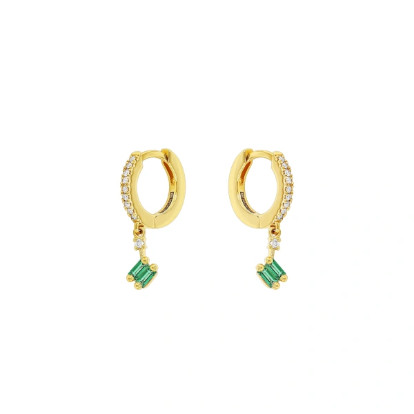 Bold Emerald Huggie Drops in 18K Yellow Gold