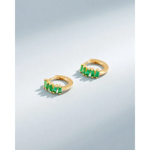 Suzanne Kalan Bold Emerald Huggies in 18K Yellow Gold | Fine Earrings | Coveti