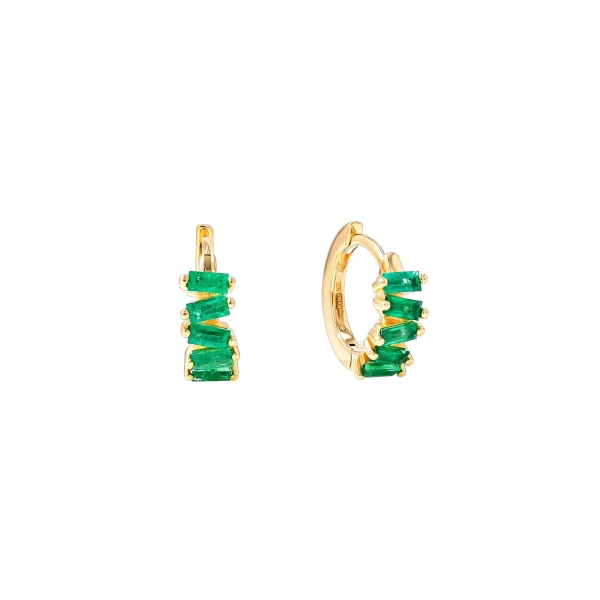 Suzanne Kalan Bold Emerald Huggies in 18K Yellow Gold | Fine Earrings | Coveti