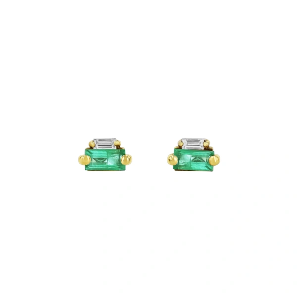 Suzanne Kalan Bold Emerald Mini Studs in 18K Yellow Gold | Fine Earrings | Coveti