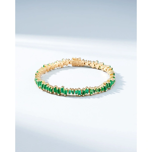 Suzanne Kalan Bold Emerald Tennis Bracelet in 18K Yellow Gold | Fine Bracelets | Coveti
