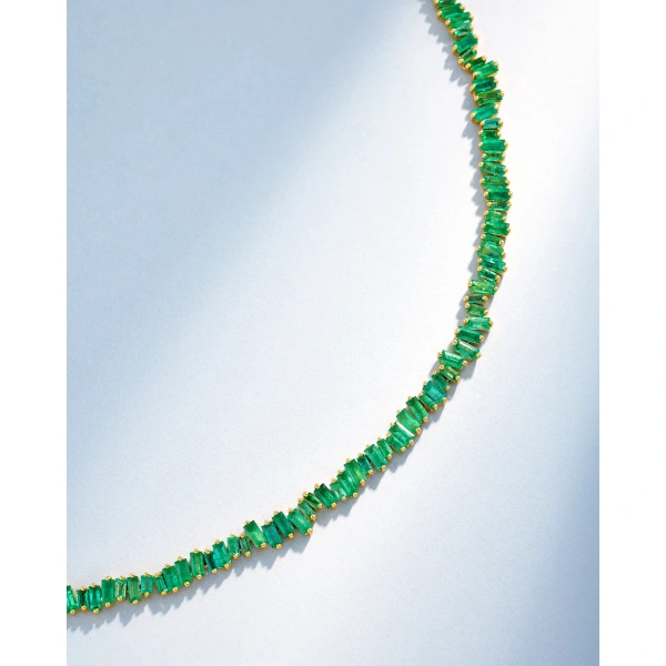 Suzanne Kalan Bold Emerald Tennis Necklace in 18K Yellow Gold | Fine Necklaces | Coveti
