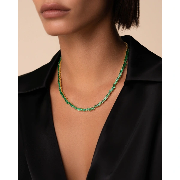 Suzanne Kalan Bold Emerald Tennis Necklace in 18K Yellow Gold | Fine Necklaces | Coveti