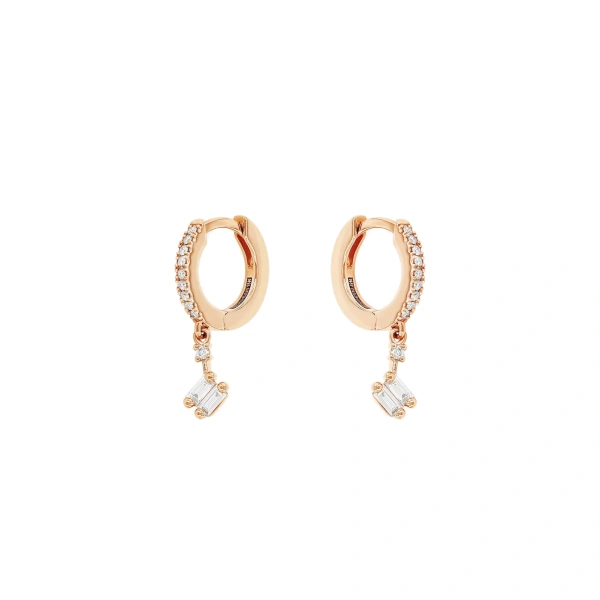 Suzanne Kalan Bold Huggie Drops in 18K Rose Gold | Fine Earrings | Coveti