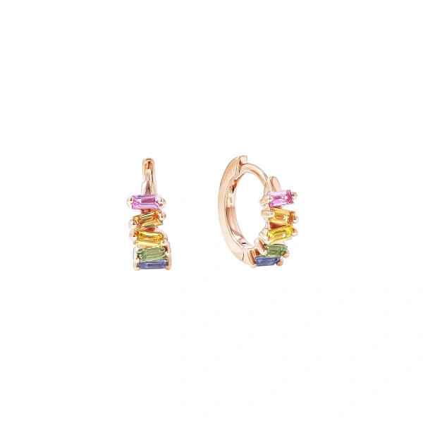 Suzanne Kalan Bold Huggies in 18K Rose Gold, Pastel Sapphire | Fine Earrings | Coveti