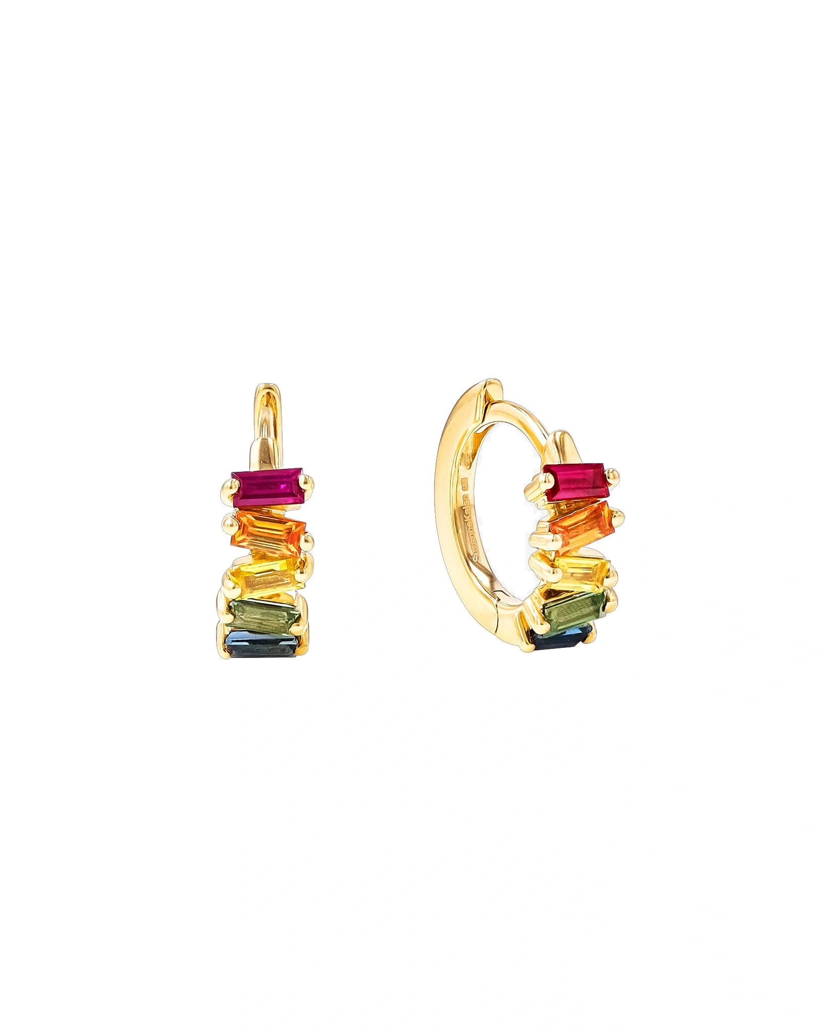 Suzanne Kalan Bold Huggies in 18K Yellow Gold, Rainbow Sapphire Suzanne Kalan Bold Huggies in 18K Yellow Gold, Rainbow Sapphire | Fine Earrings | Coveti