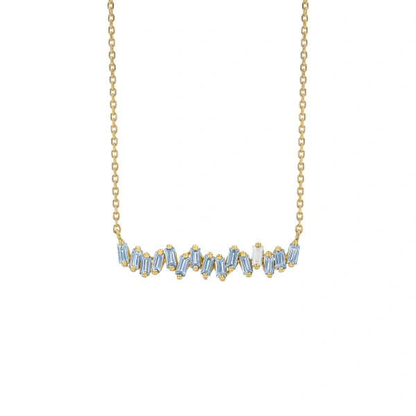 Suzanne Kalan Bold Light Blue Sapphire Bar Pendant in 18K Yellow Gold | Fine Necklaces | Coveti