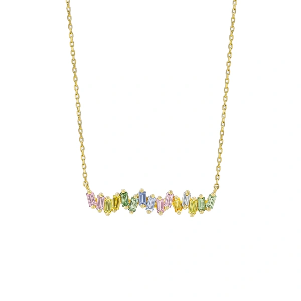 Suzanne Kalan Bold Pastel Sapphire Bar Pendant in 18K Yellow Gold | Fine Necklaces | Coveti