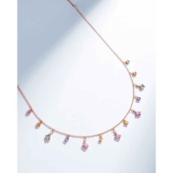 Suzanne Kalan Bold Pastel Sapphire Cascade Necklace in 18K Rose Gold | Fine Necklaces | Coveti