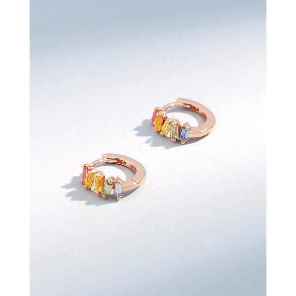 Suzanne Kalan Bold Pastel Sapphire Huggies in 18K Rose Gold | Fine Earrings | Coveti