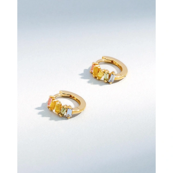 Suzanne Kalan Bold Pastel Sapphire Huggies in 18K Yellow Gold | Fine Earrings | Coveti