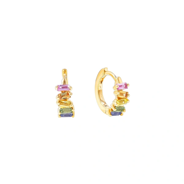 Suzanne Kalan Bold Pastel Sapphire Huggies in 18K Yellow Gold | Fine Earrings | Coveti