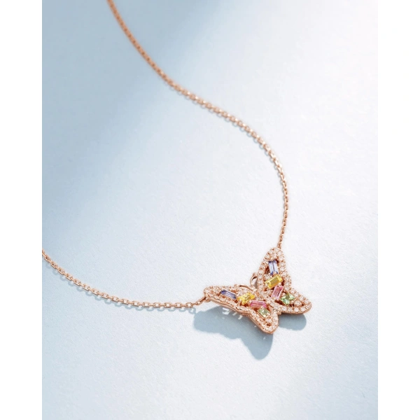 Suzanne Kalan Bold Pastel Sapphire Small Butterfly Pendant in 18K Rose Gold | Fine Necklaces | Coveti