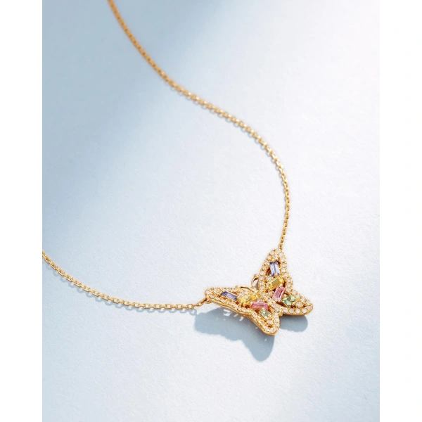 Suzanne Kalan Bold Pastel Sapphire Small Butterfly Pendant in 18K Yellow Gold | Fine Necklaces | Coveti