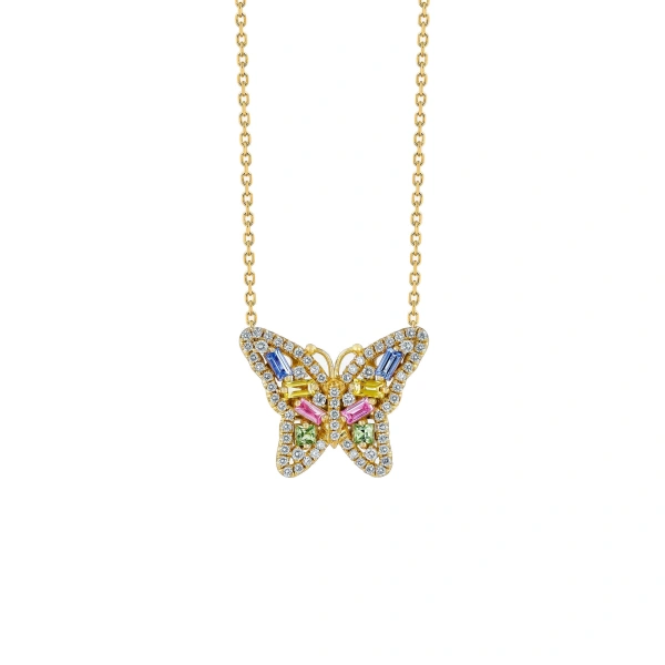Bold Pastel Sapphire Small Butterfly Pendant in 18K Yellow Gold