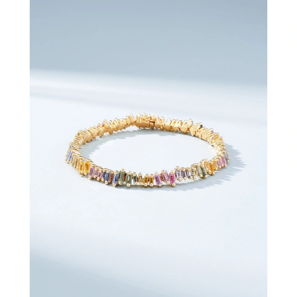 Suzanne Kalan Bold Pastel Sapphire Tennis Bracelet in 18K Yellow Gold | Fine Bracelets | Coveti