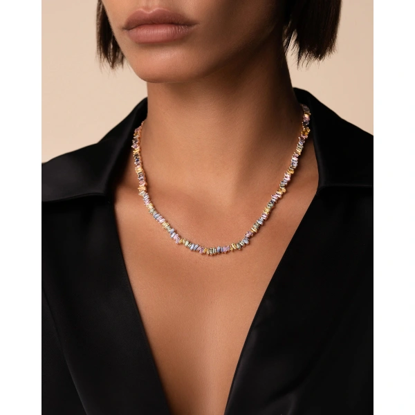 Suzanne Kalan Bold Pastel Sapphire Tennis Necklace in 18K Rose Gold | Fine Necklaces | Coveti