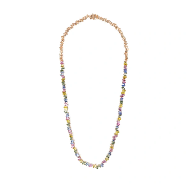 Suzanne Kalan Bold Pastel Sapphire Tennis Necklace in 18K Rose Gold | Fine Necklaces | Coveti