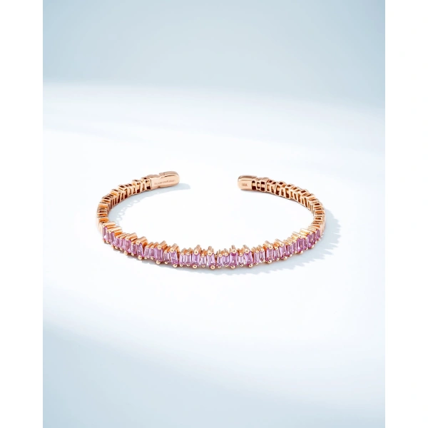Suzanne Kalan Bold Pink Sapphire Bangle in 18K Rose Gold | Fine Bracelets | Coveti