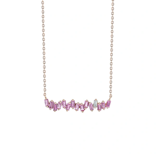 Suzanne Kalan Bold Pink Sapphire Bar Pendant in 18K Rose Gold | Fine Necklaces | Coveti