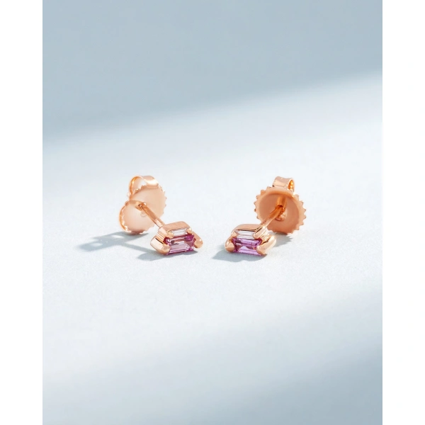 Suzanne Kalan Bold Pink Sapphire Mini Studs in 18K Rose Gold | Fine Earrings | Coveti
