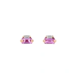 Suzanne Kalan Bold Pink Sapphire Mini Studs in 18K Rose Gold | Fine Earrings | Coveti
