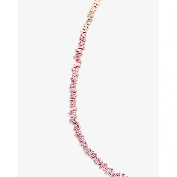 Suzanne Kalan Bold Pink Sapphire Tennis Necklace in 18K Rose Gold | Fine Necklaces | Coveti