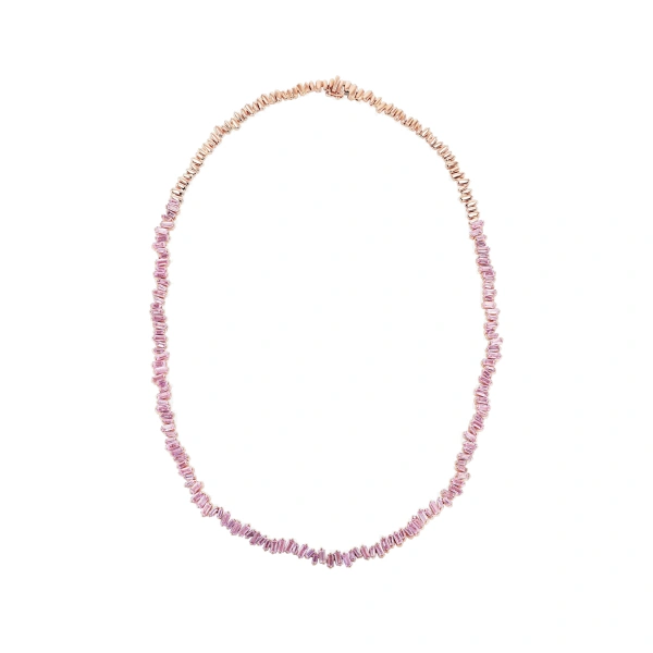 Suzanne Kalan Bold Pink Sapphire Tennis Necklace in 18K Rose Gold | Fine Necklaces | Coveti