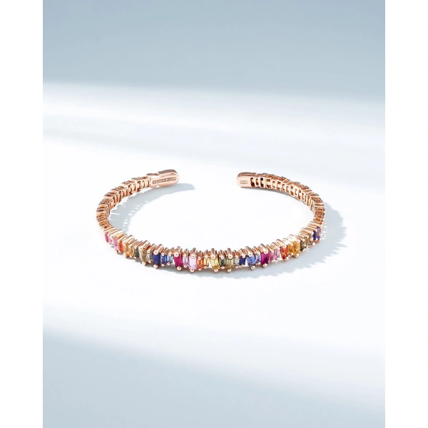 Suzanne Kalan Bold Rainbow Sapphire Bangle in 18K Rose Gold | Fine Bracelets | Coveti
