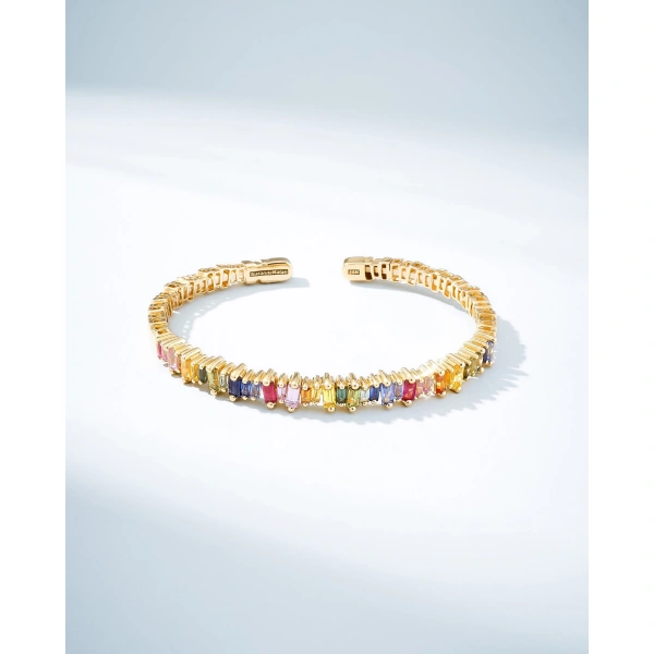 Suzanne Kalan Bold Rainbow Sapphire Bangle in 18K Yellow Gold | Fine Bracelets | Coveti